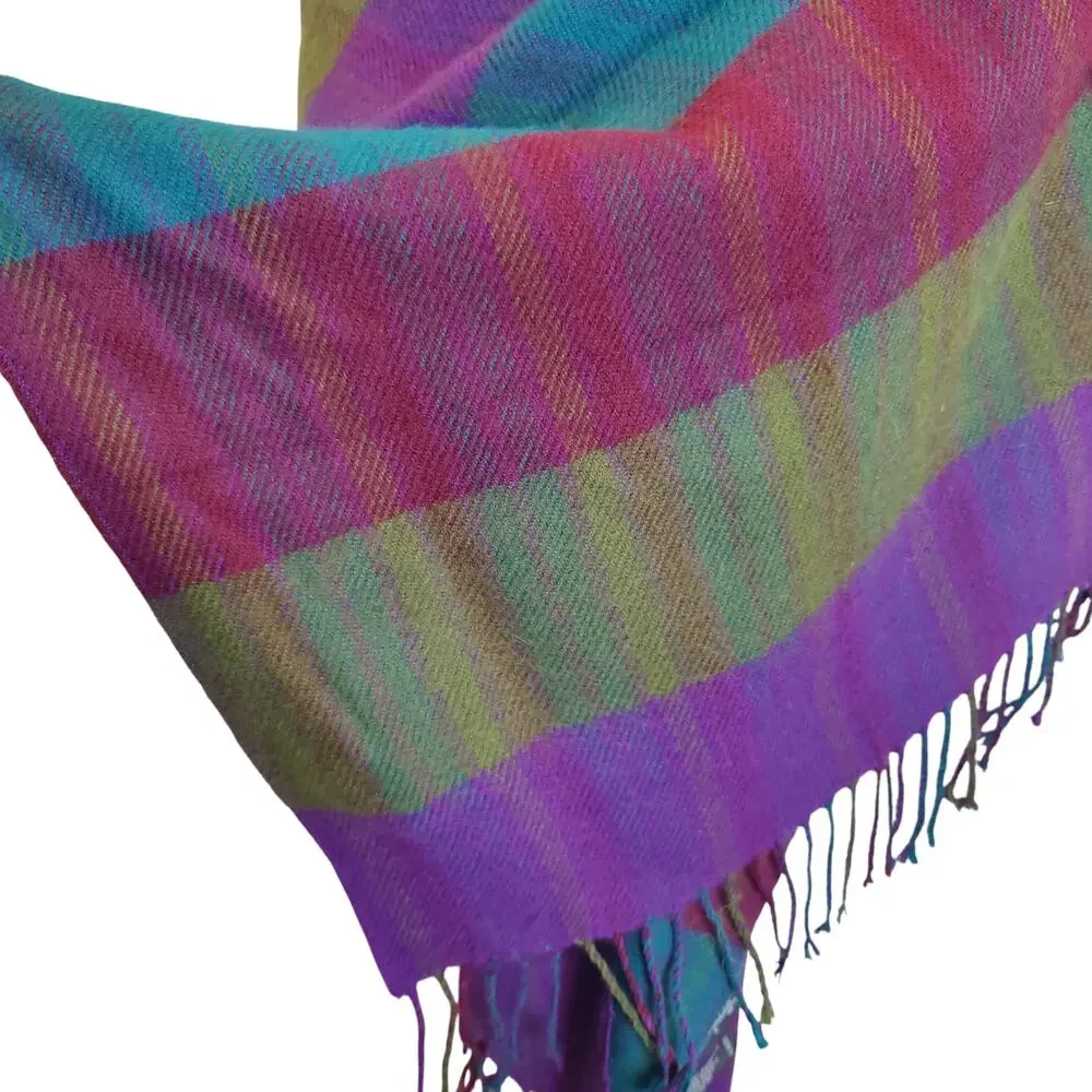 Vintage Oscar de la Renta Studio Multicolor Thick Scarf Shawl Fringe Colorblock